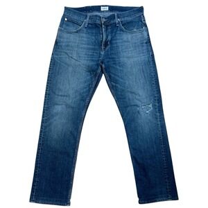 Hudson Jeans Men 34 (Fit 35x30) Blue Byron Straight 5 Pocket Denim Pants Stretch